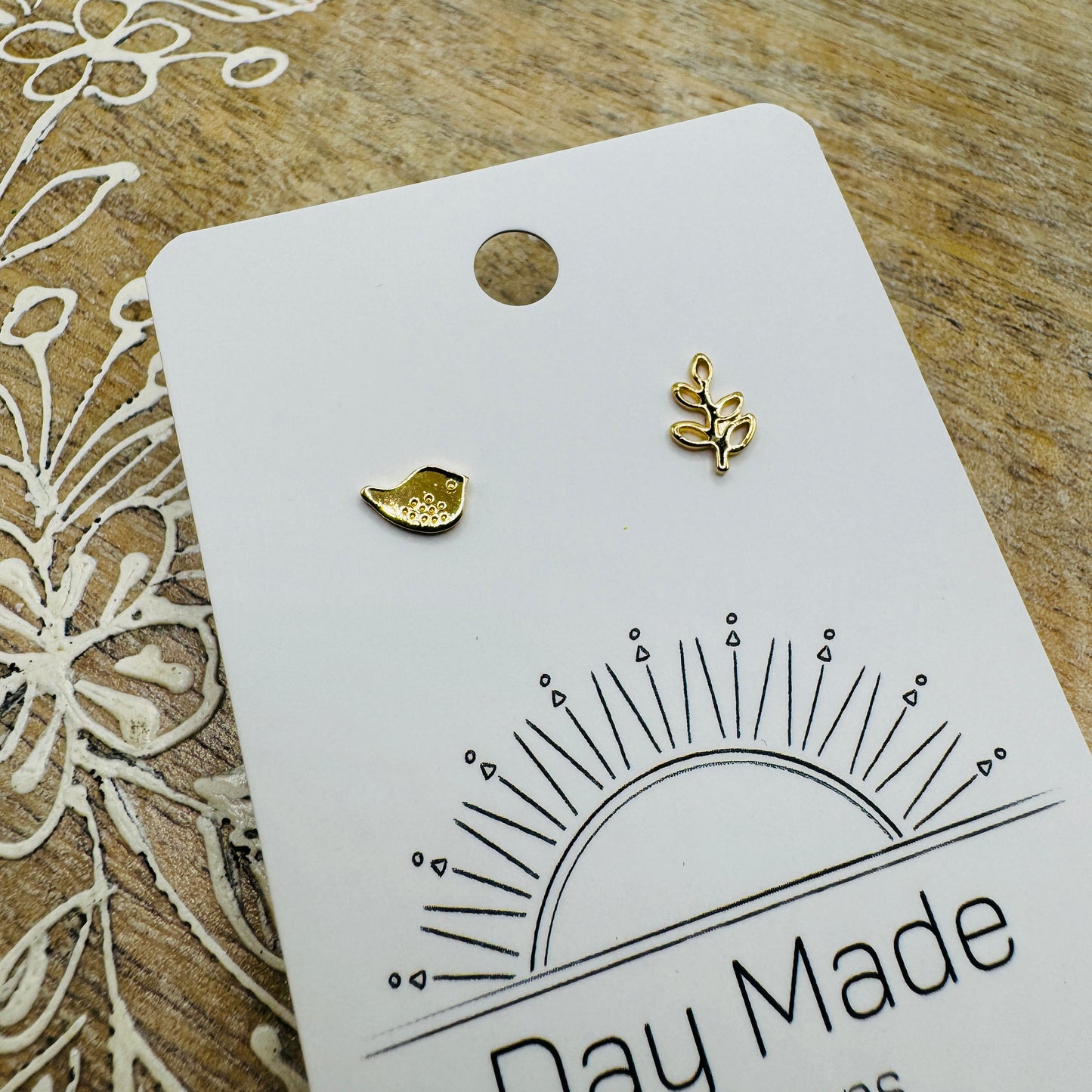 Bird & Leaf Stud Earrings