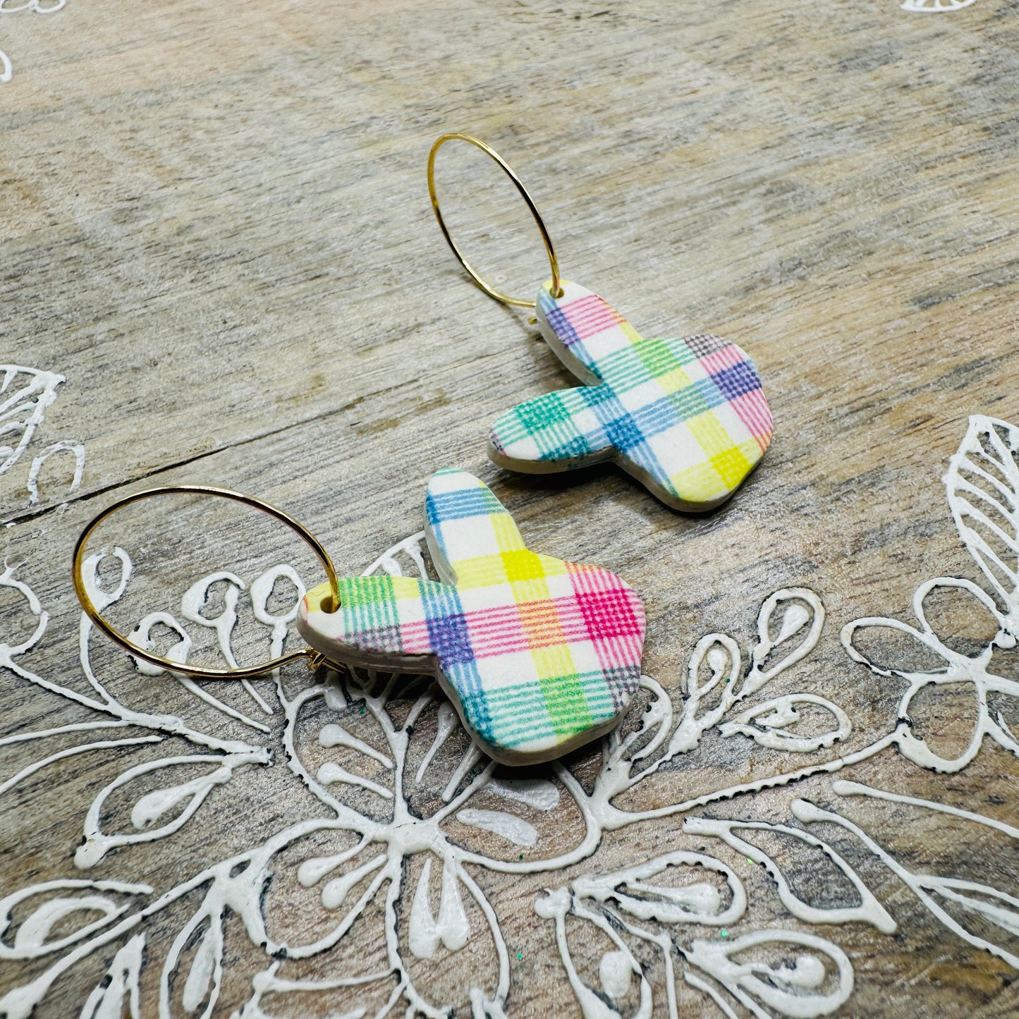 Plaid Bunny Dangle Earrings