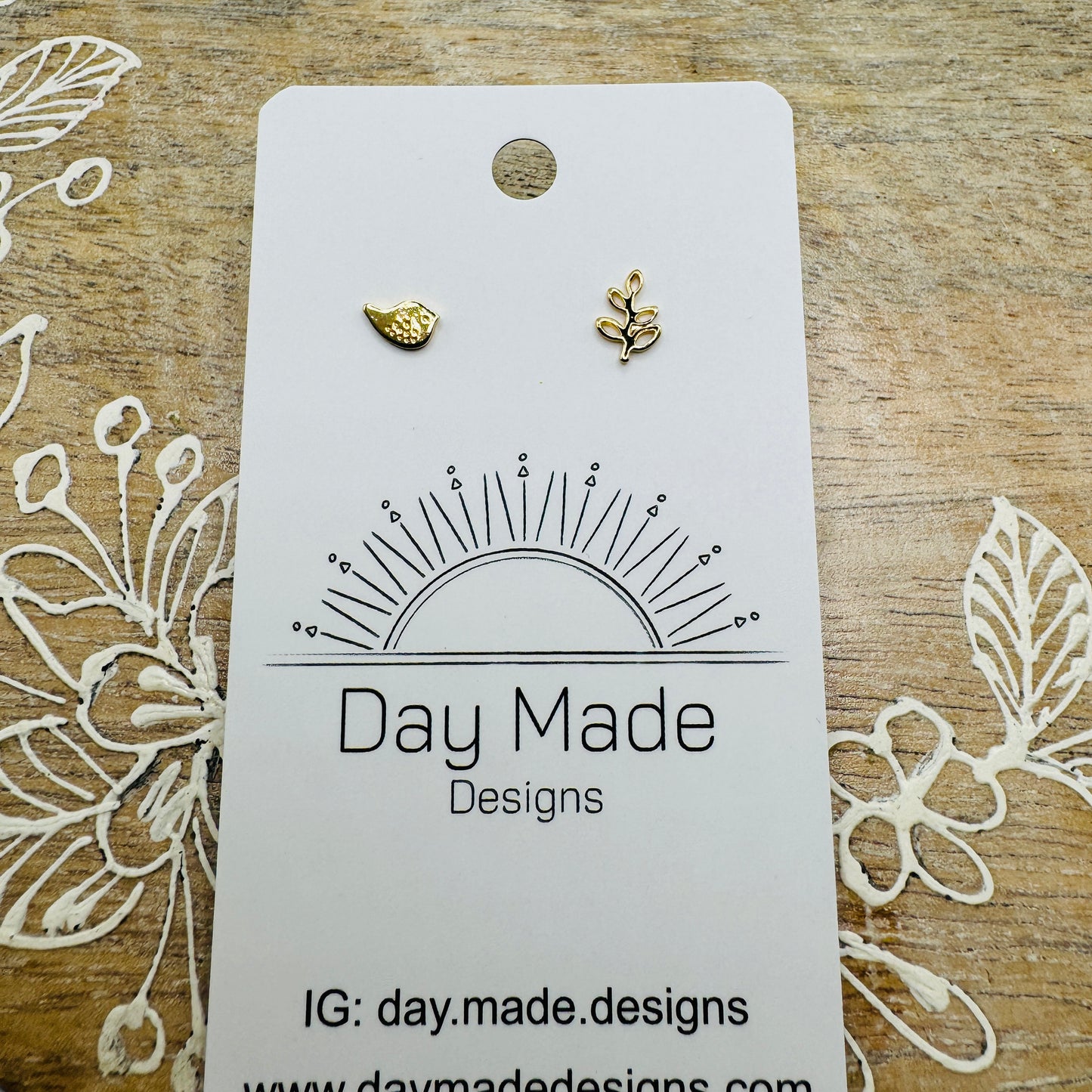 Bird & Leaf Stud Earrings