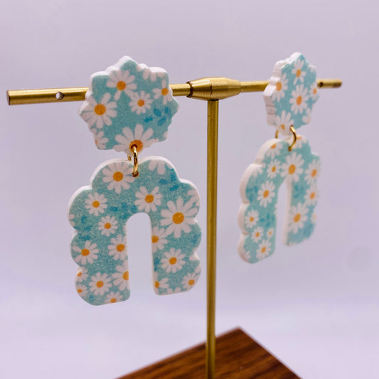 Large Blue & White Daisy Dangle