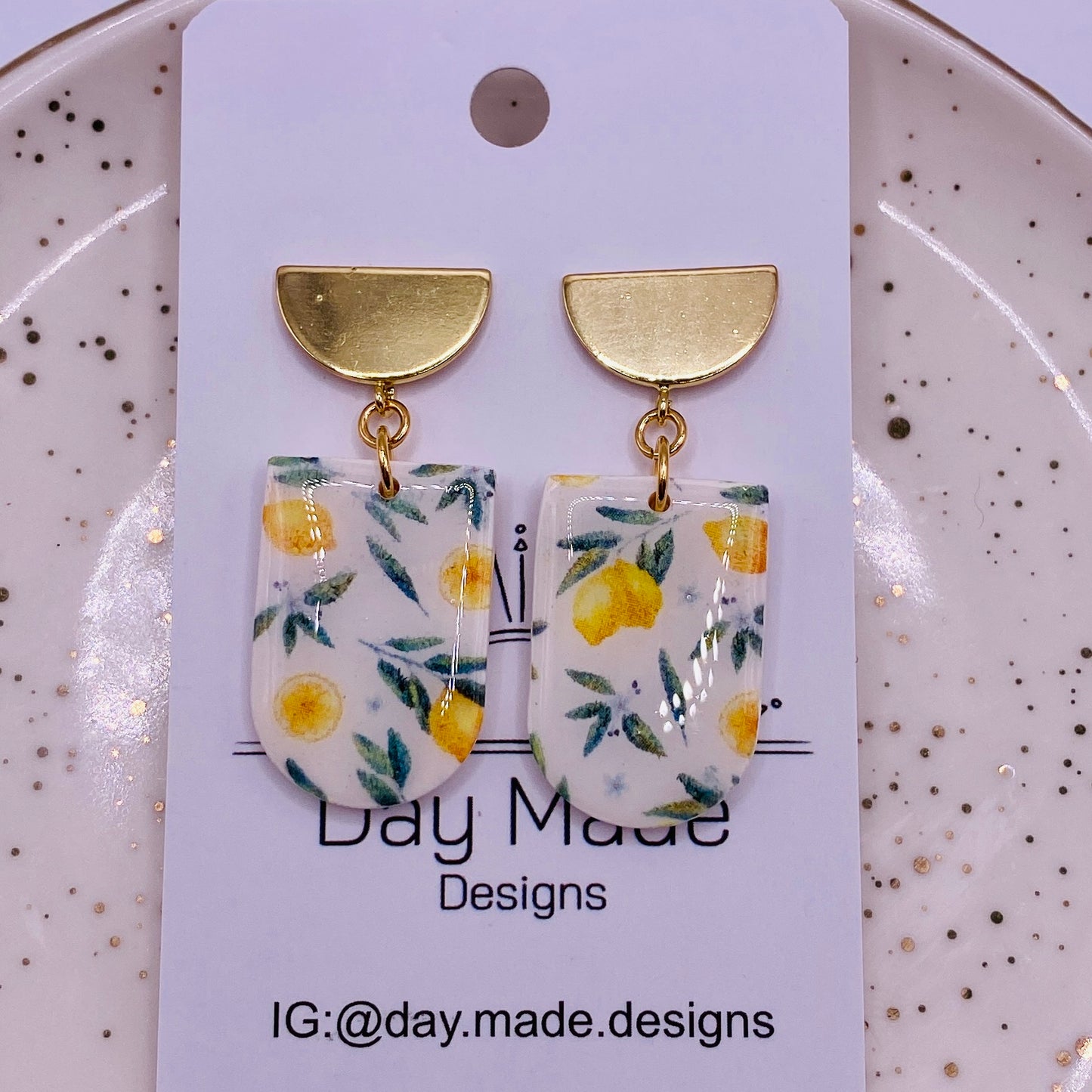 Lemon Patterned Dangle Earrings.