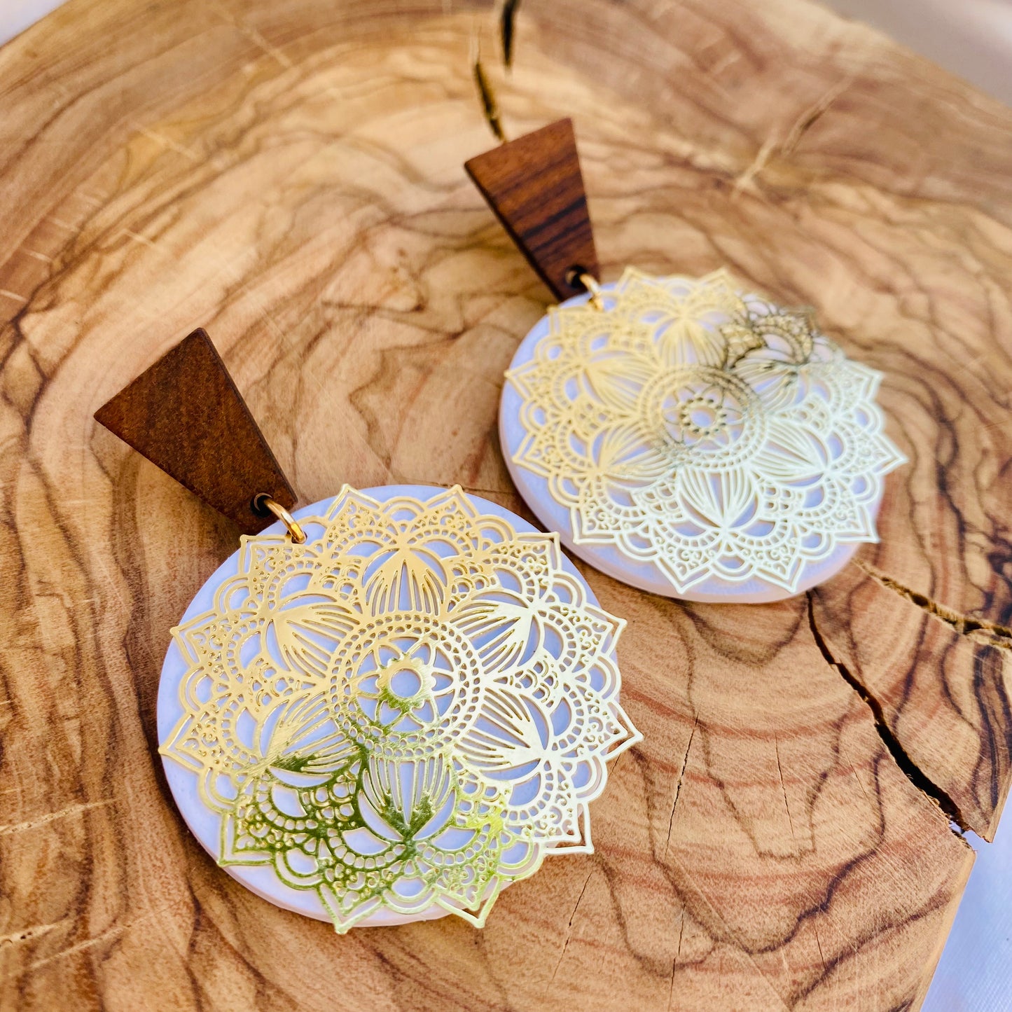 White & Gold Mandala Earring