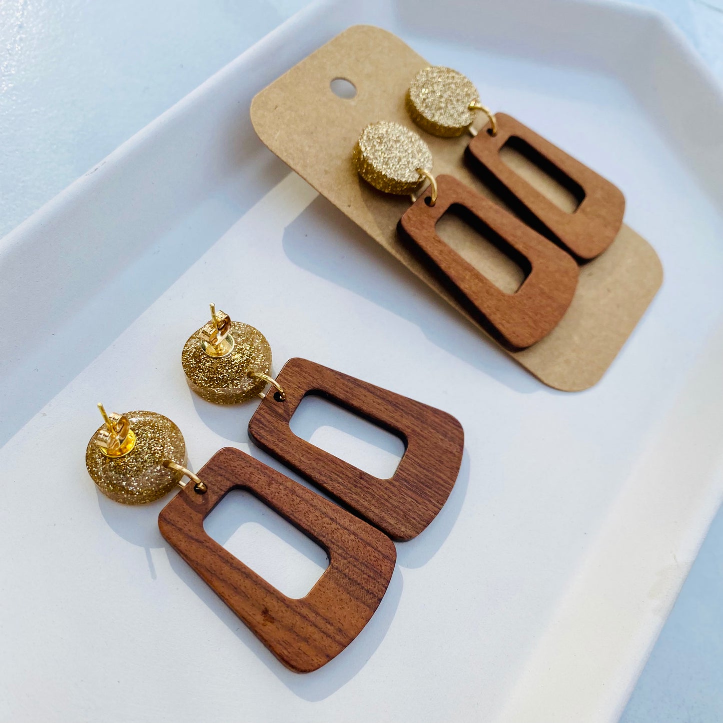 Wood & Glitter Earrings