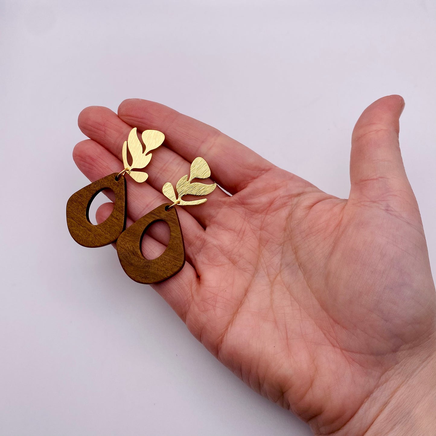 Wood & Gold Leaf Dangle Earrings